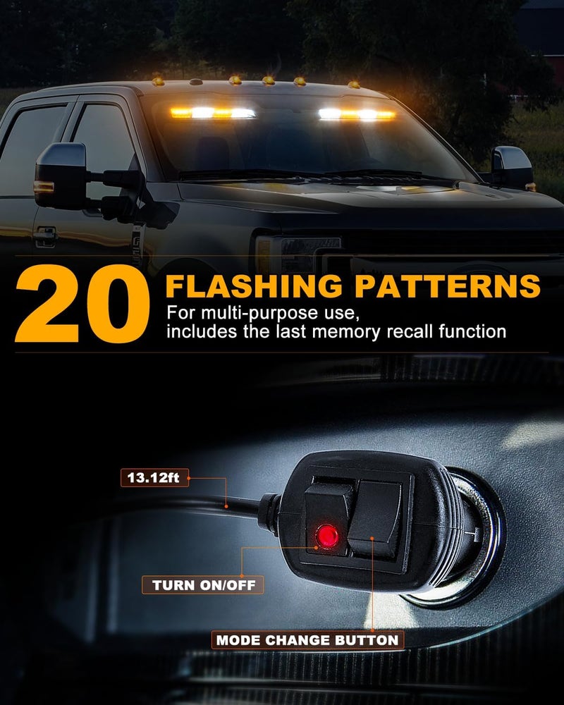 HLauto 6Z4J Emergency Dash Strobe Lights: 2x16.8 inch Amber White Safety Lights, 48 LED Flashing Warning Hazard Interior Windshield Visor Traffic Light Bars for Trucks, Construction Vehicles - Image 4